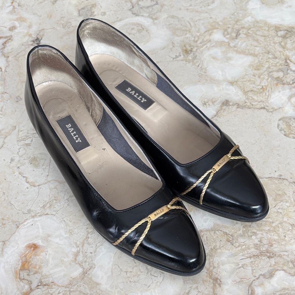 Bally Megan Black Patent Leather Wedge Heel Pumps